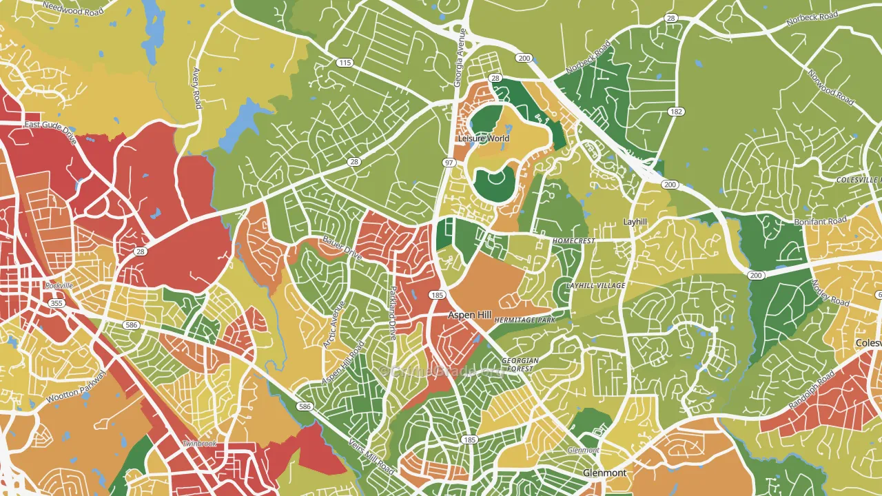 Aspen Hill, MD Map of Theft Rates