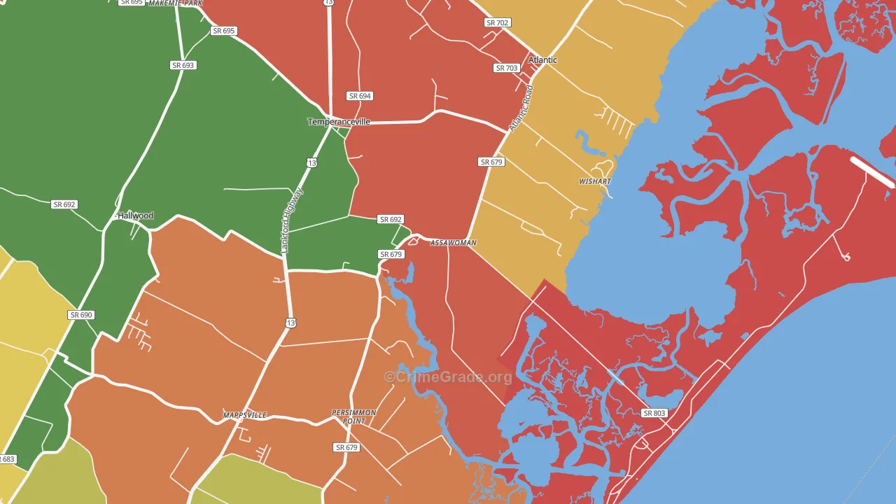 Assawoman, VA Map of Theft Rates
