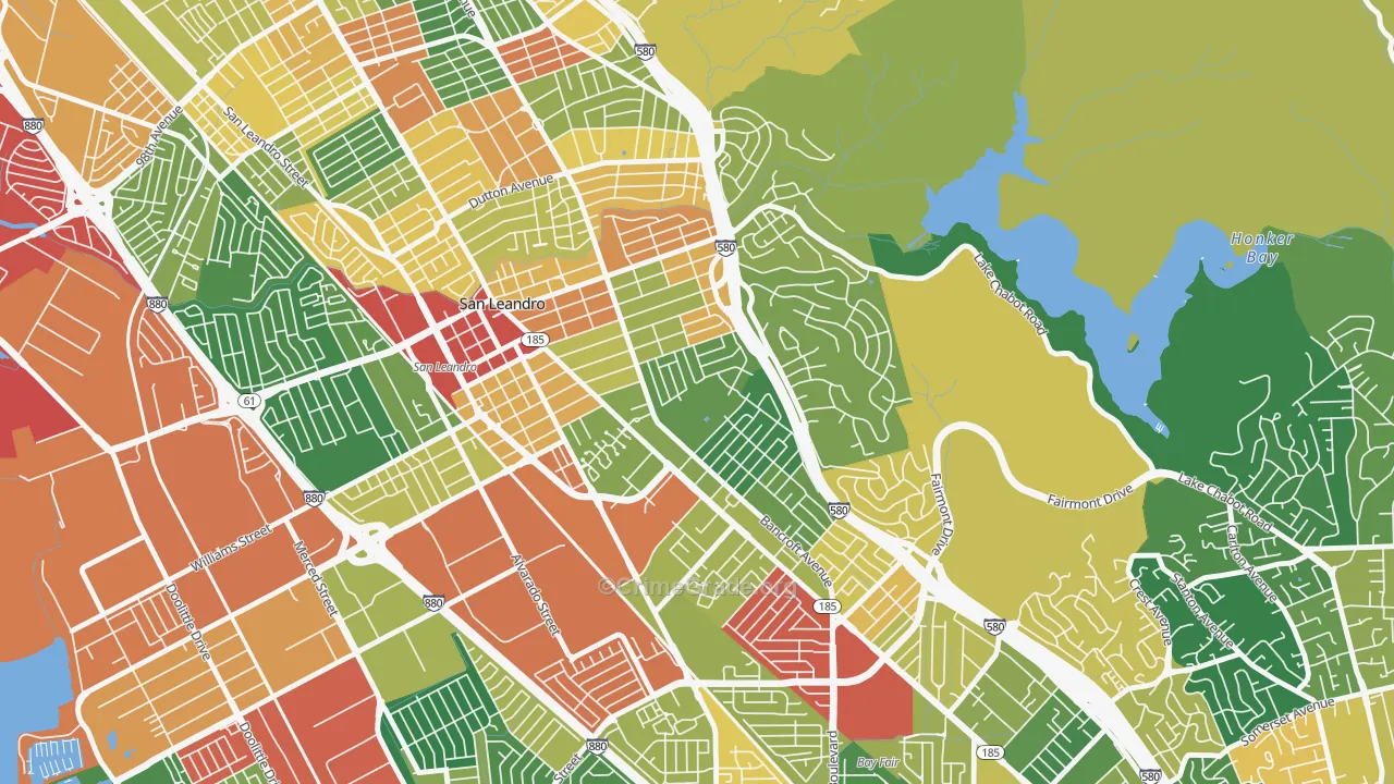 Assumption Parish, San Leandro, CA Map of Theft Rates