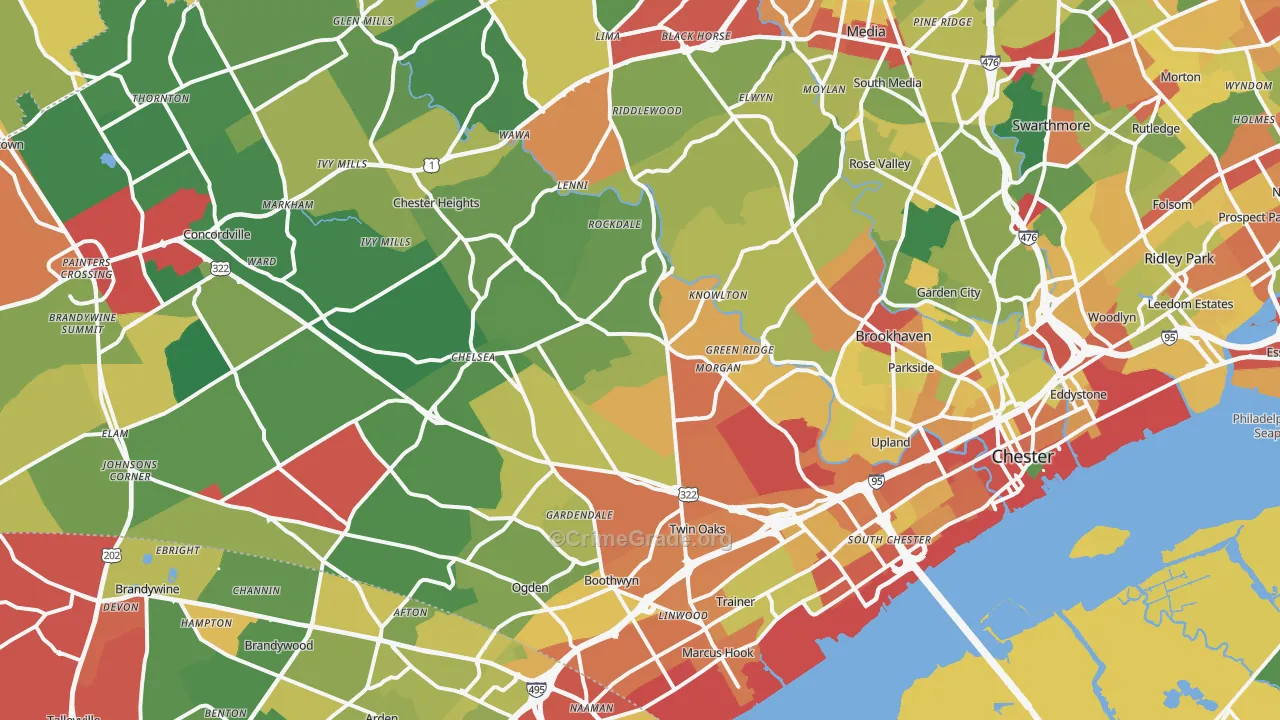 Aston, PA Map of Theft Rates