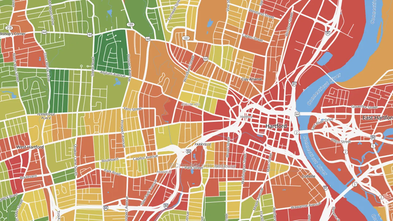 Asylum Hill, Hartford, CT Map of Theft Rates