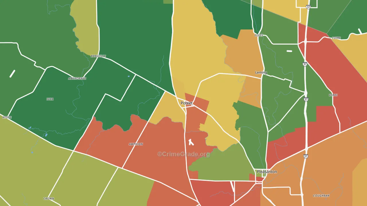 Atascosa County, TX Map of Theft Rates