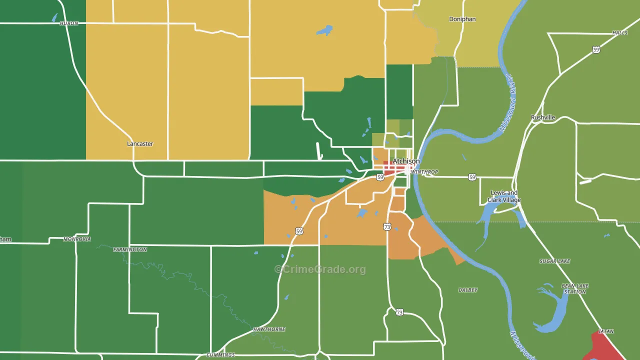 Atchison County, KS Map of Theft Rates
