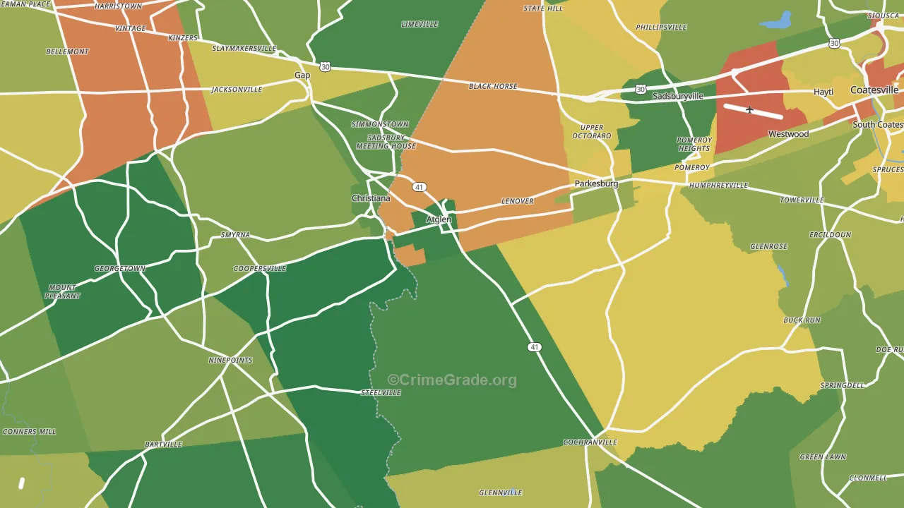 Atglen, PA Map of Theft Rates