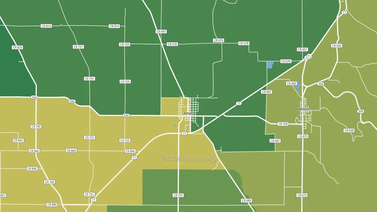 Athena, OR Map of Theft Rates