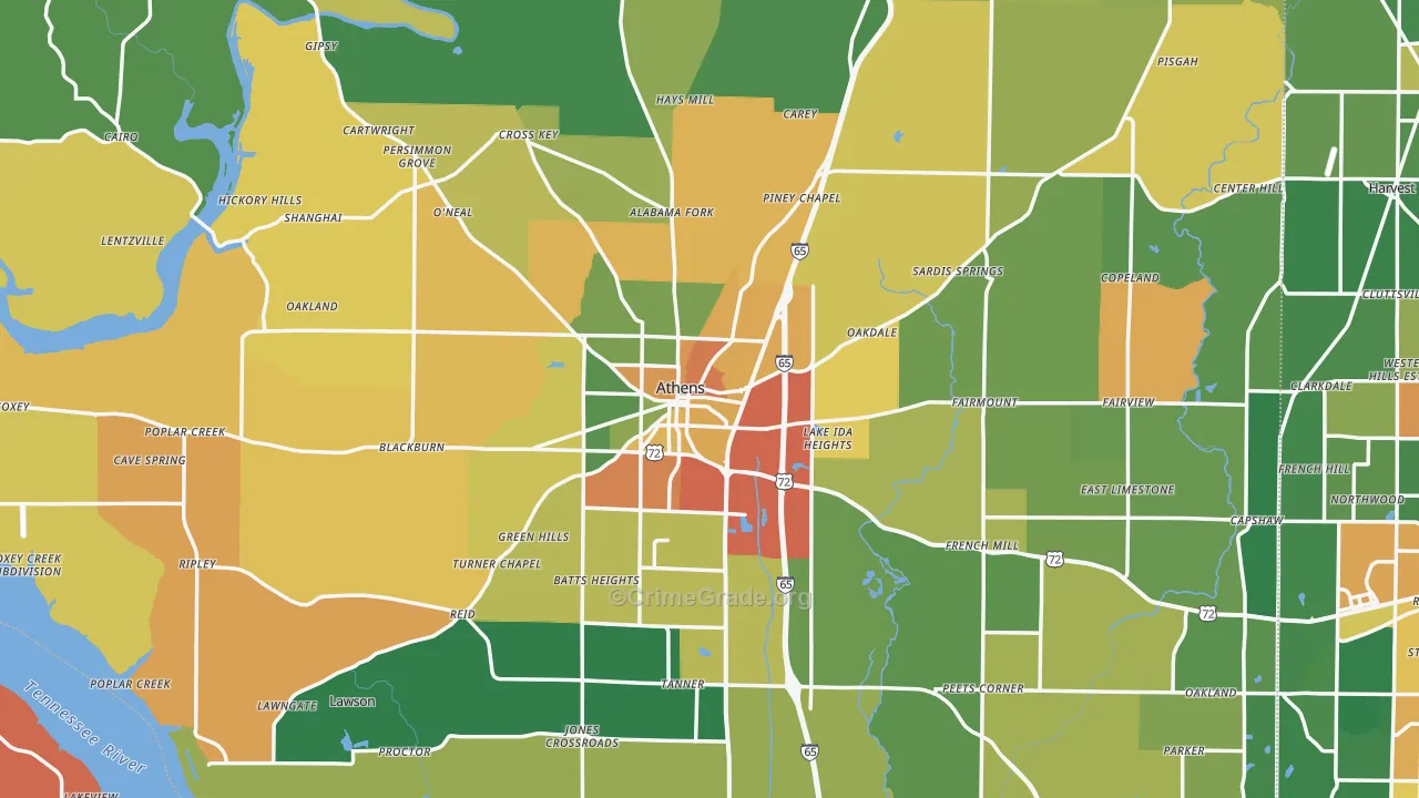 Athens, AL Map of Theft Rates
