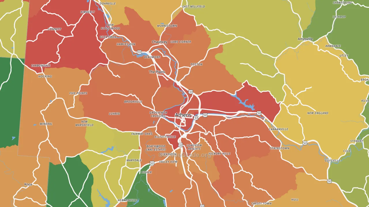 Athens County, OH Map of Theft Rates