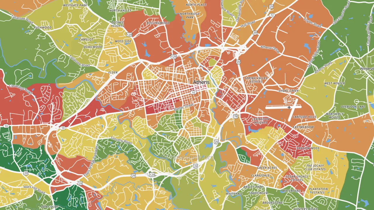 Athens, GA Map of Theft Rates