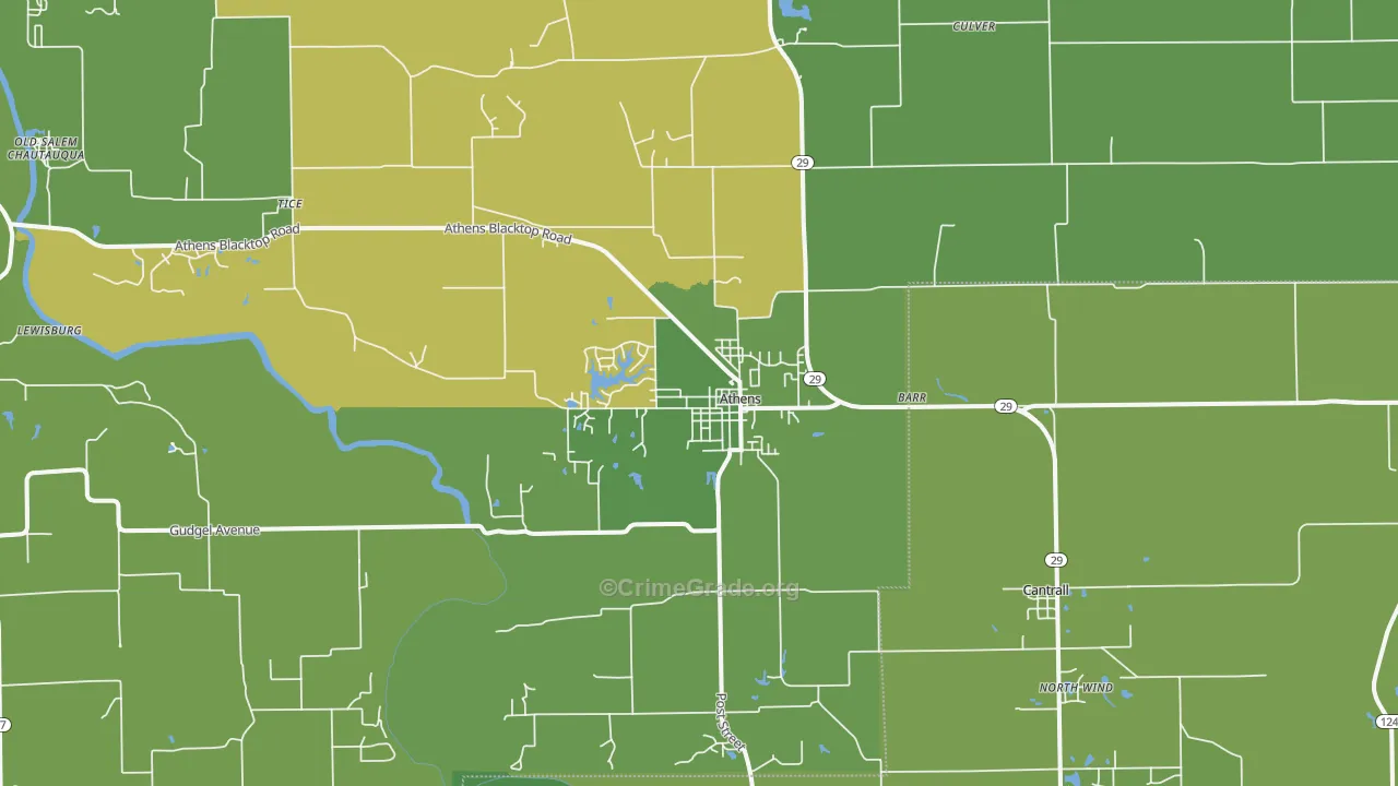 Athens, IL Map of Theft Rates