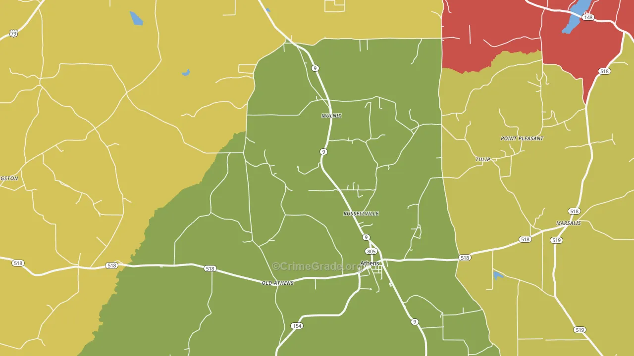 Athens, LA Map of Theft Rates