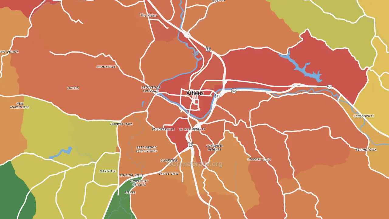 Athens, OH Map of Theft Rates