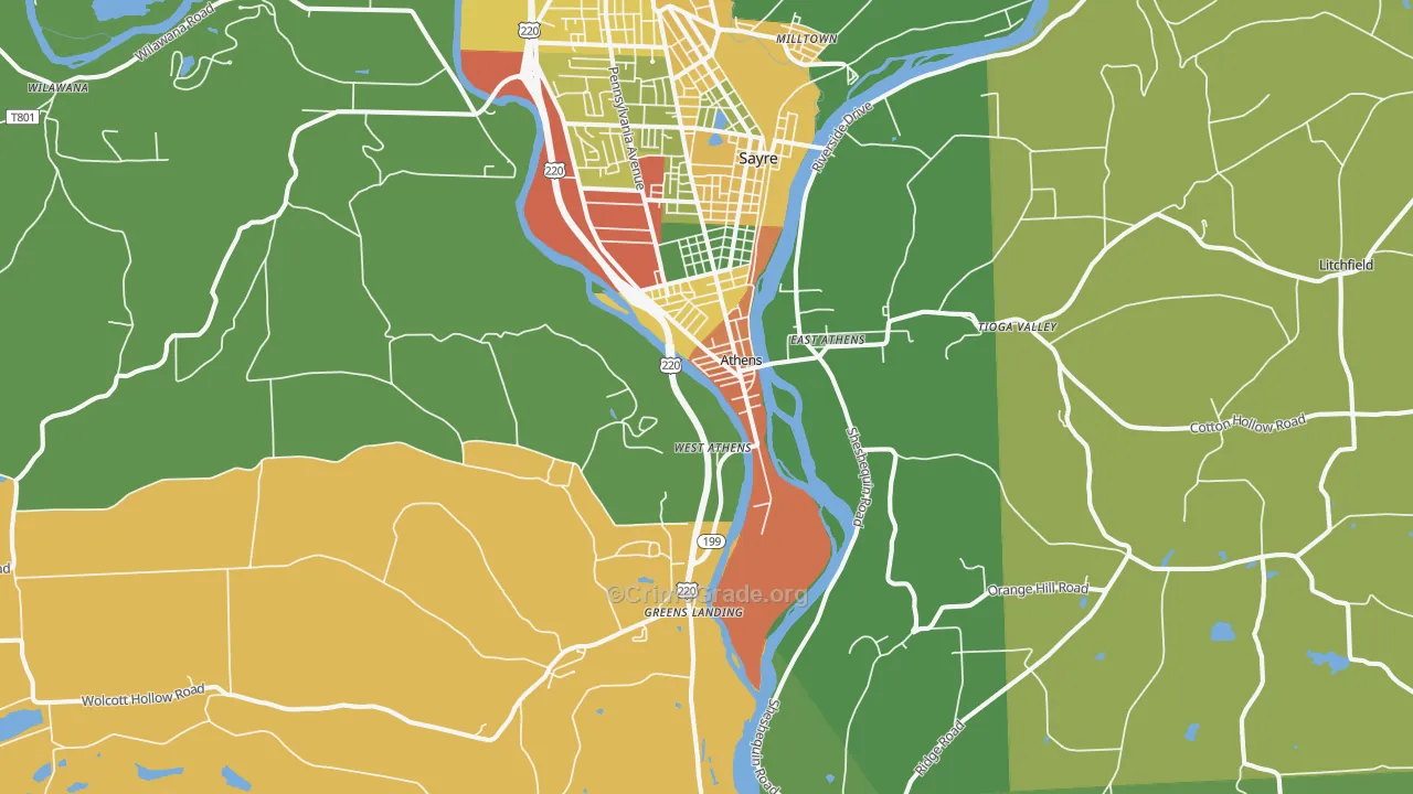 Athens, PA Map of Theft Rates