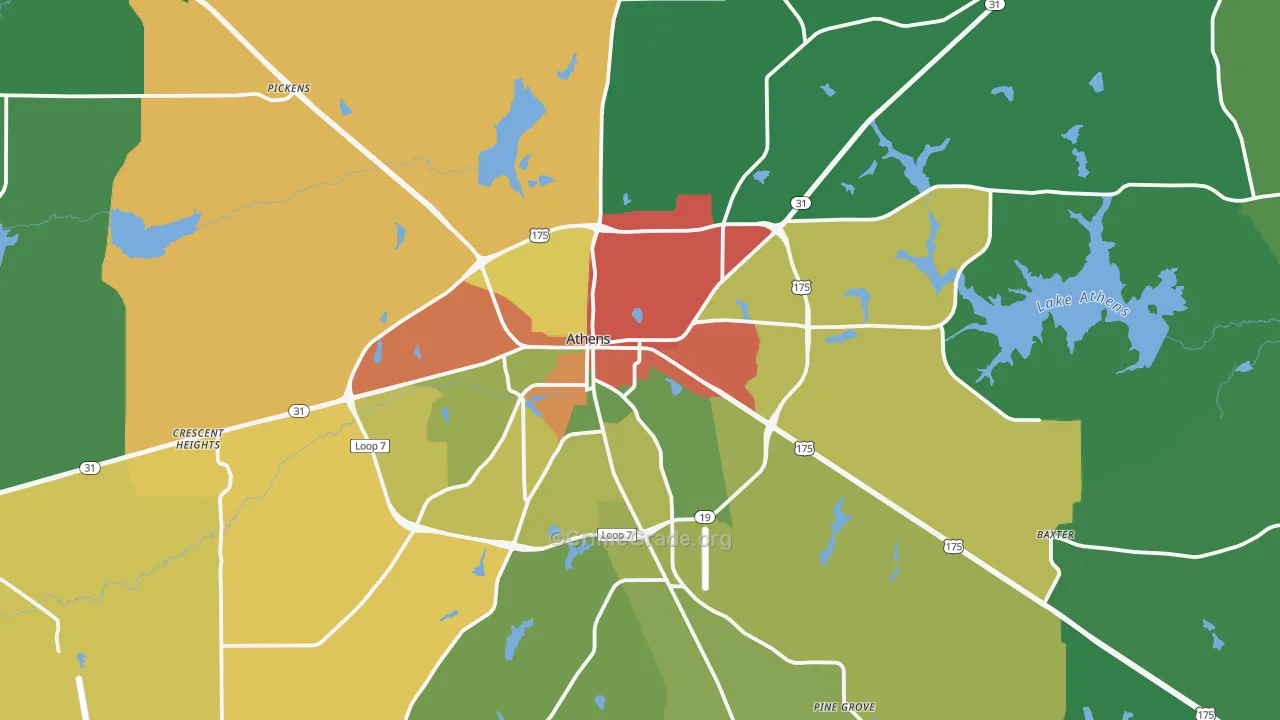 Athens, TX Map of Theft Rates