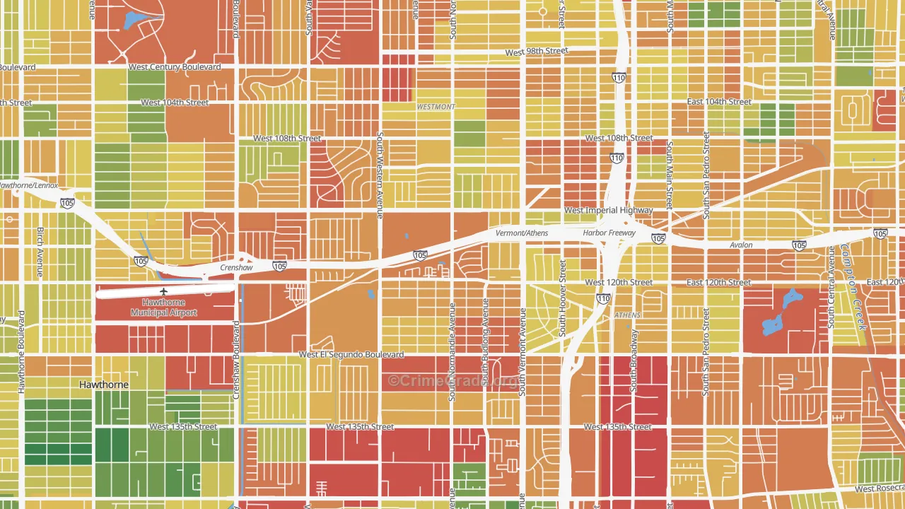 Athens, West Athens, CA Map of Theft Rates