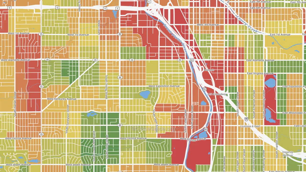 Athmar Park, Denver, CO Map of Theft Rates