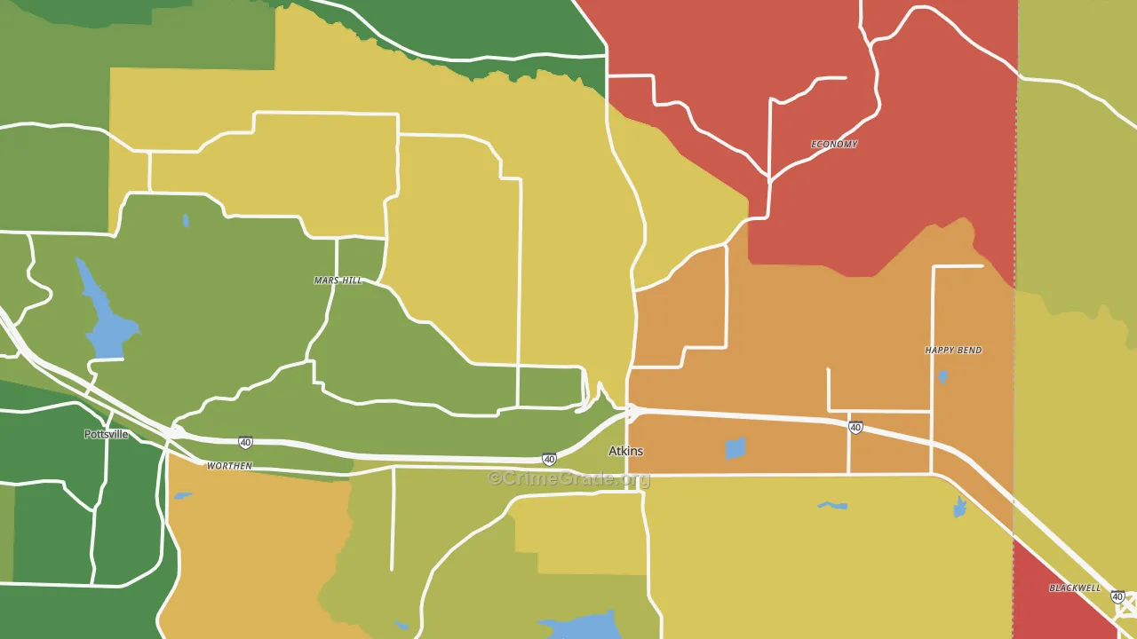 Atkins, AR Map of Theft Rates