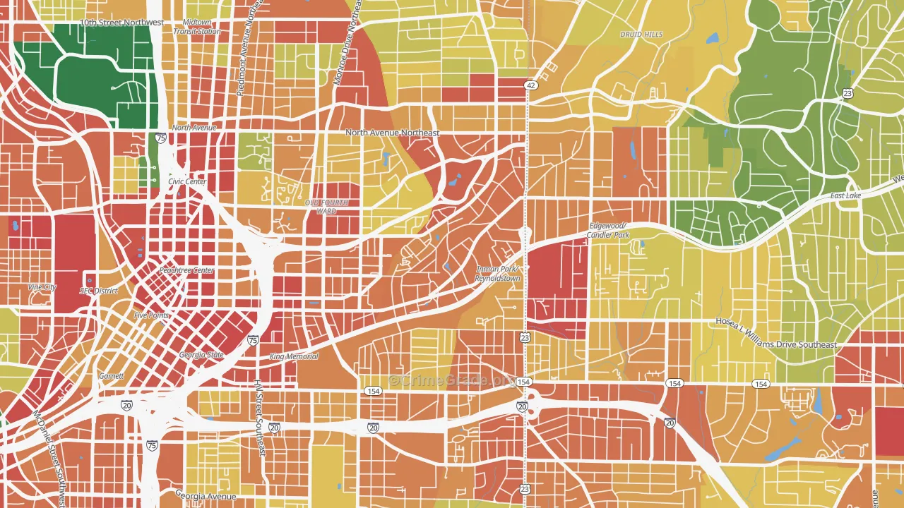 Atlanta-Inman Park, Atlanta, GA Map of Theft Rates