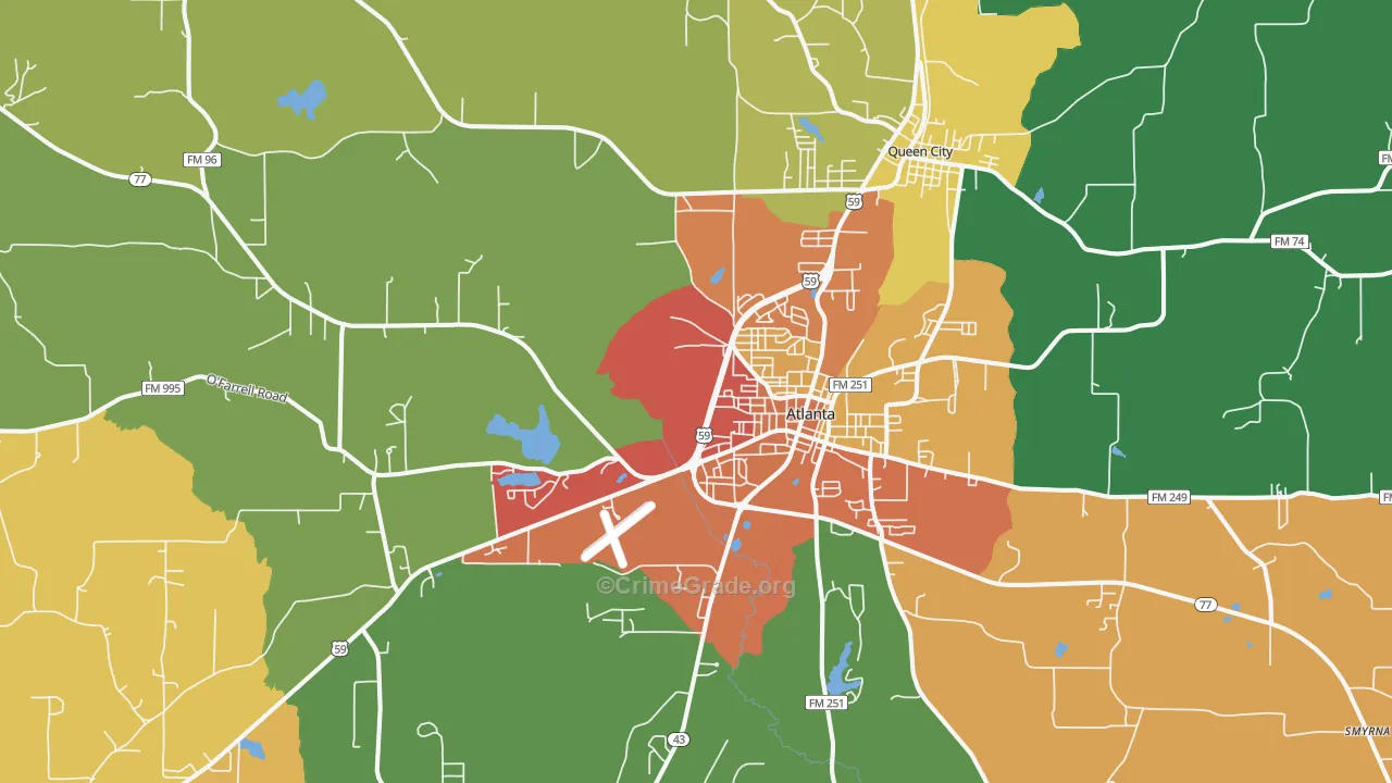 Atlanta, TX Map of Theft Rates