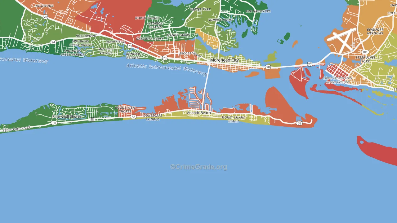 Atlantic Beach, NC Map of Theft Rates