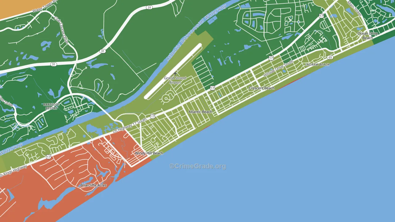 Atlantic Beach, SC Map of Theft Rates