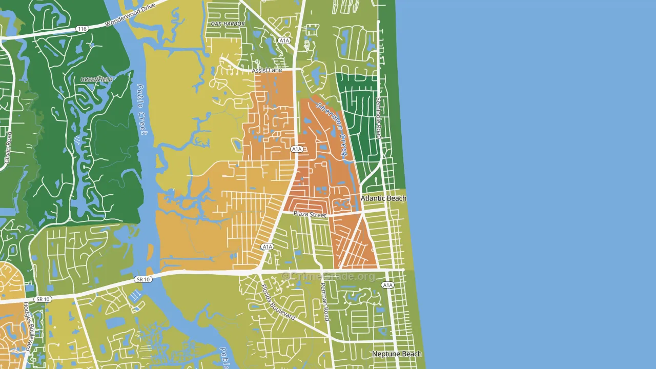 Atlantic Beaches, Atlantic Beach, FL Map of Theft Rates