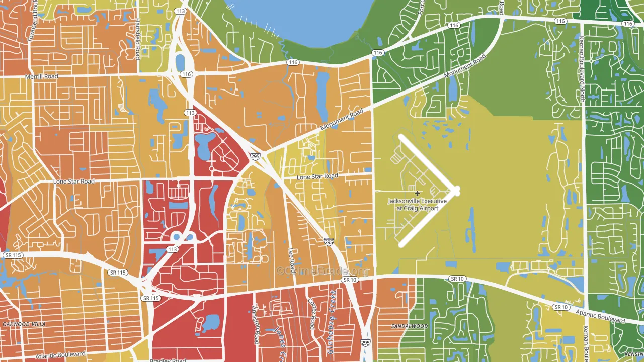 Atlantic Boulevard Estates, Jacksonville, FL Map of Theft Rates