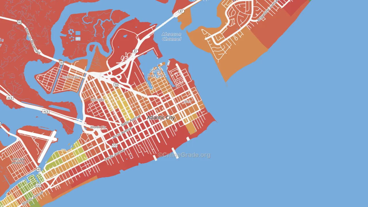 Atlantic City Inlet, Atlantic City, NJ Map of Theft Rates