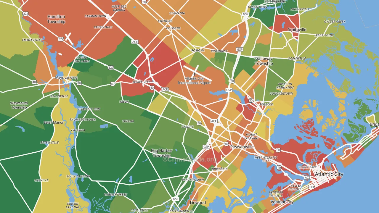 Atlantic County, NJ Map of Theft Rates