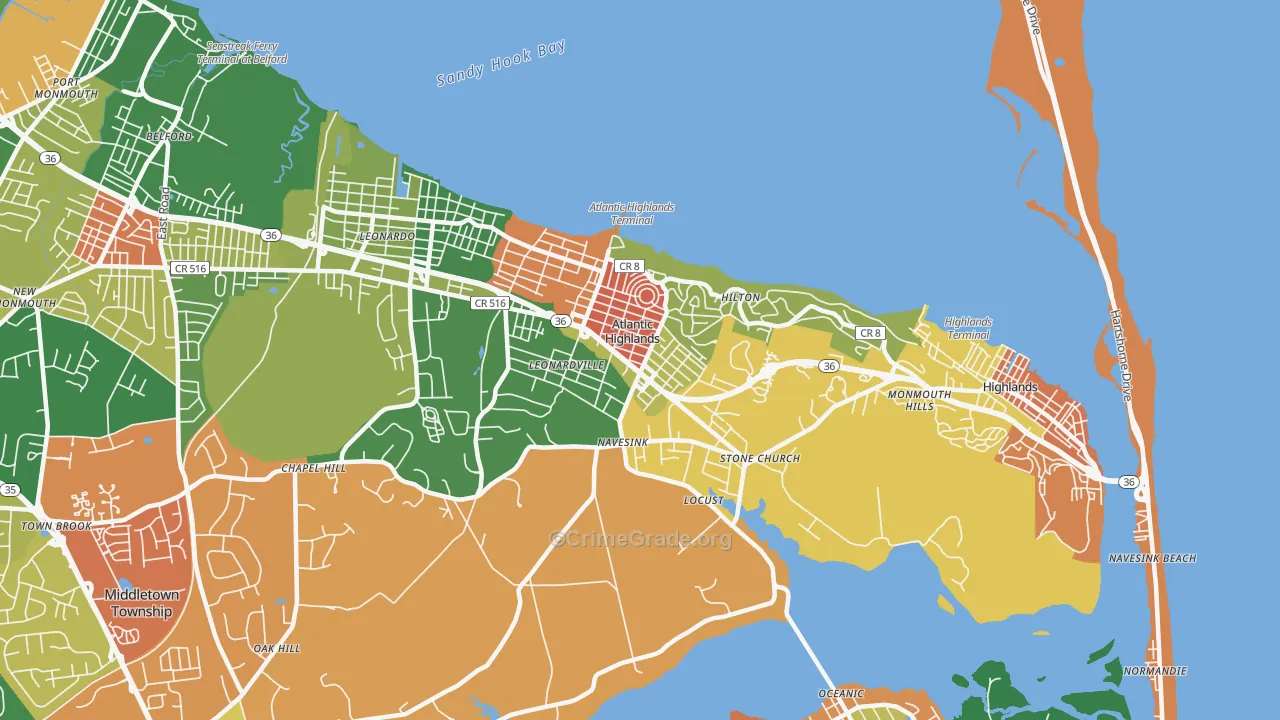 Atlantic Highlands, NJ Map of Theft Rates