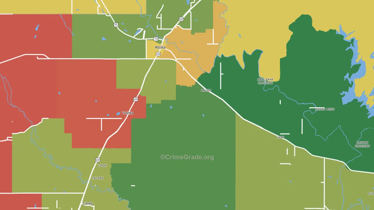 Atoka County, OK Map of Theft Rates