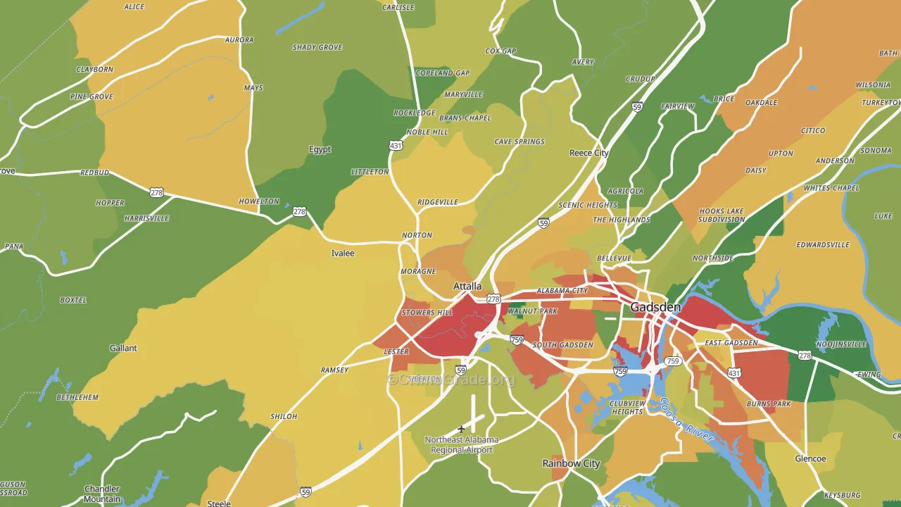 Attalla, AL Map of Theft Rates