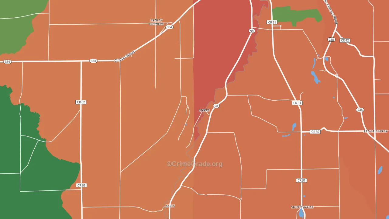 Attica Center, NY Map of Theft Rates