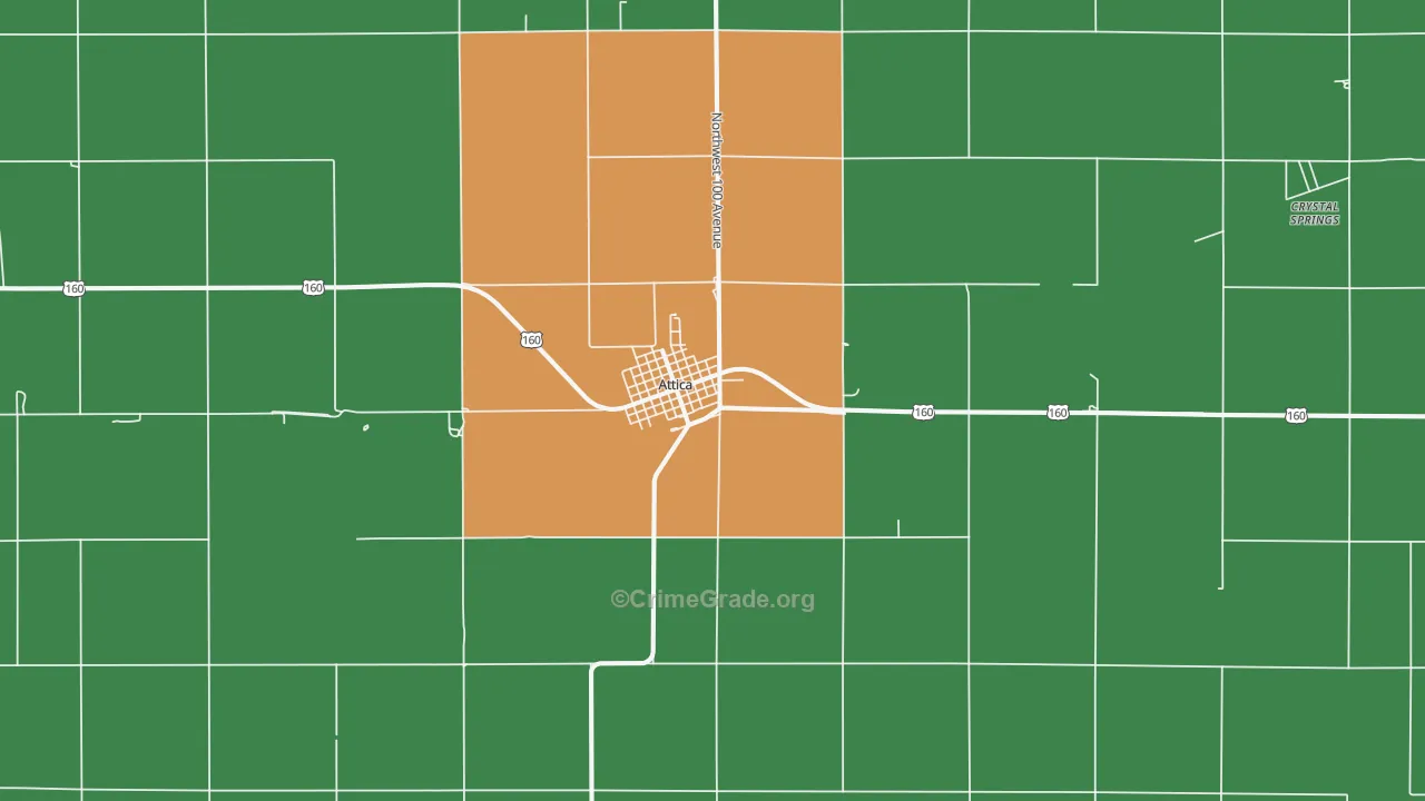 Attica, KS Map of Theft Rates
