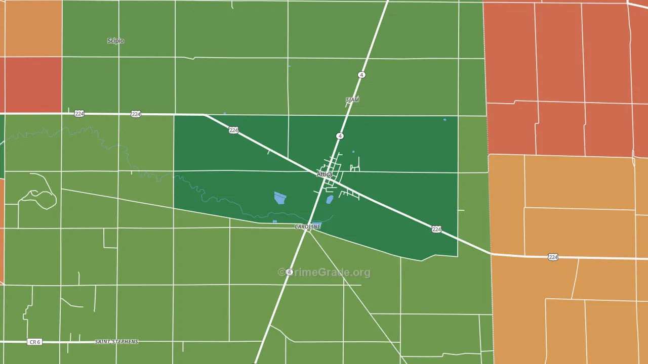 Attica, OH Map of Theft Rates