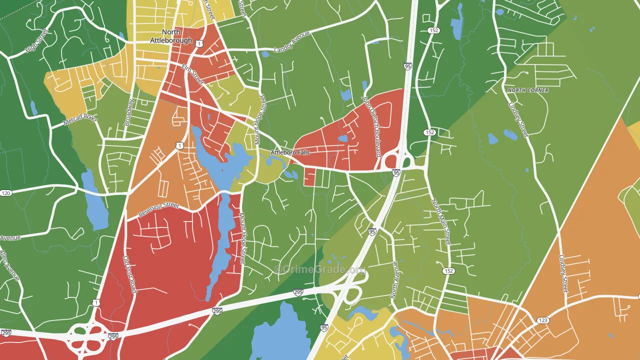 Attleboro Falls, MA Map of Theft Rates