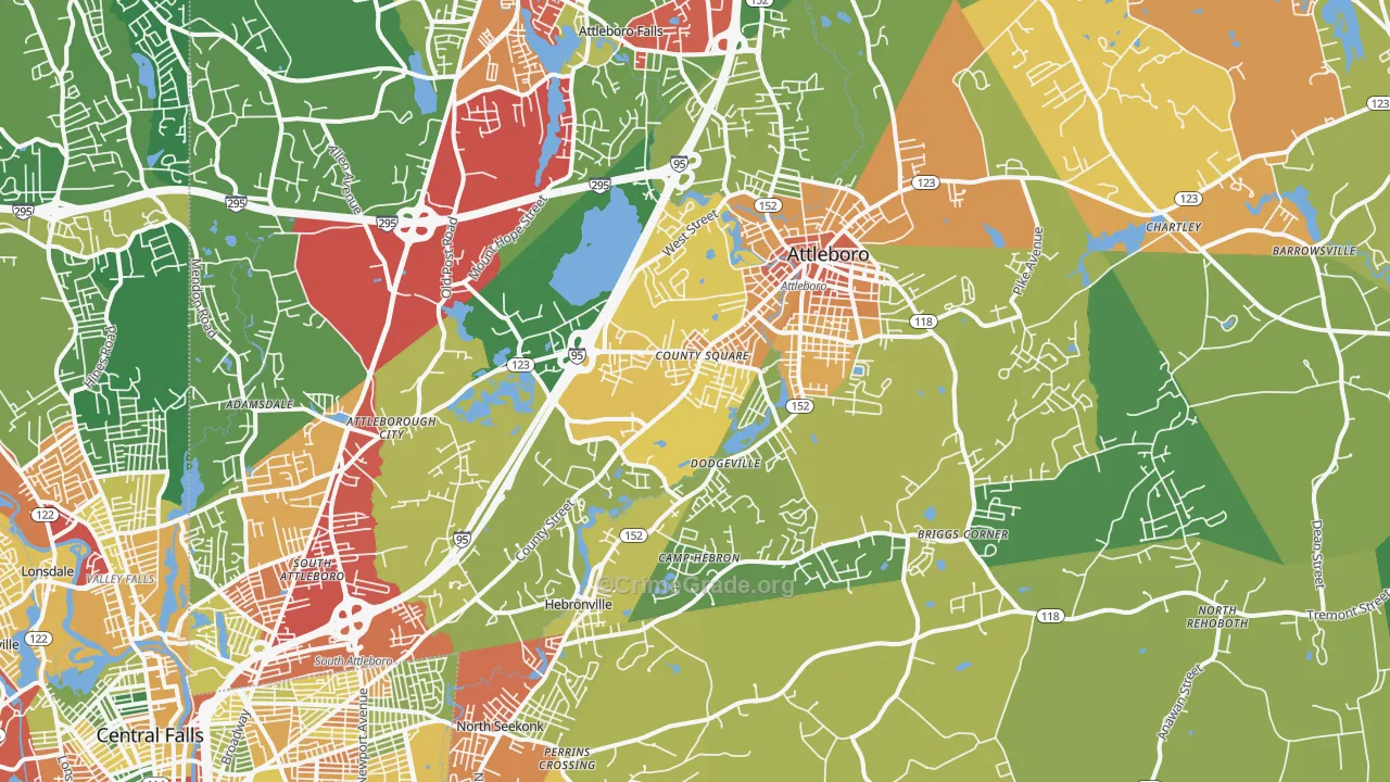 Attleboro, MA Map of Theft Rates