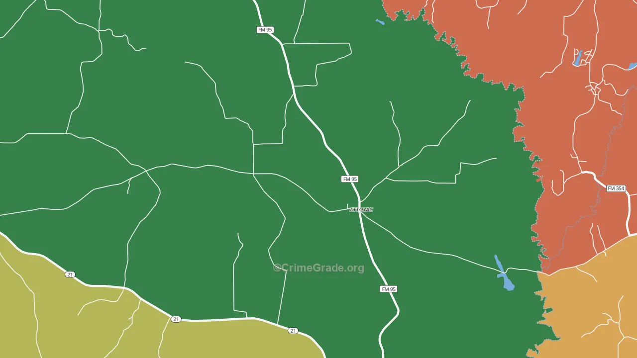 Attoyac, TX Map of Theft Rates