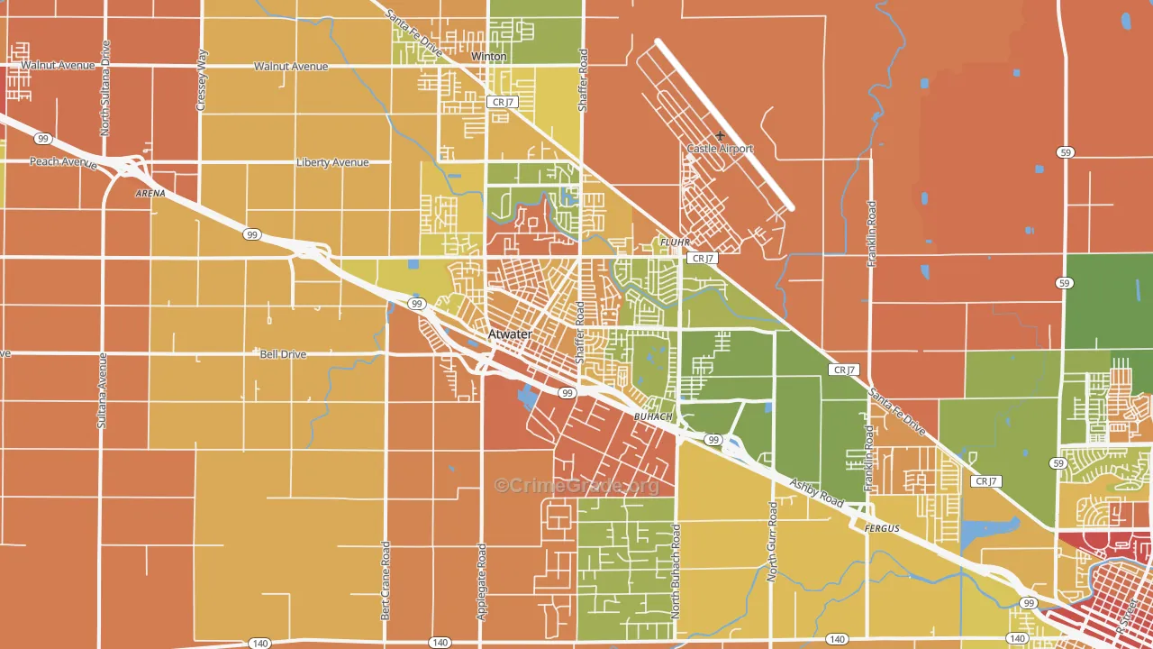 Atwater, CA Map of Theft Rates