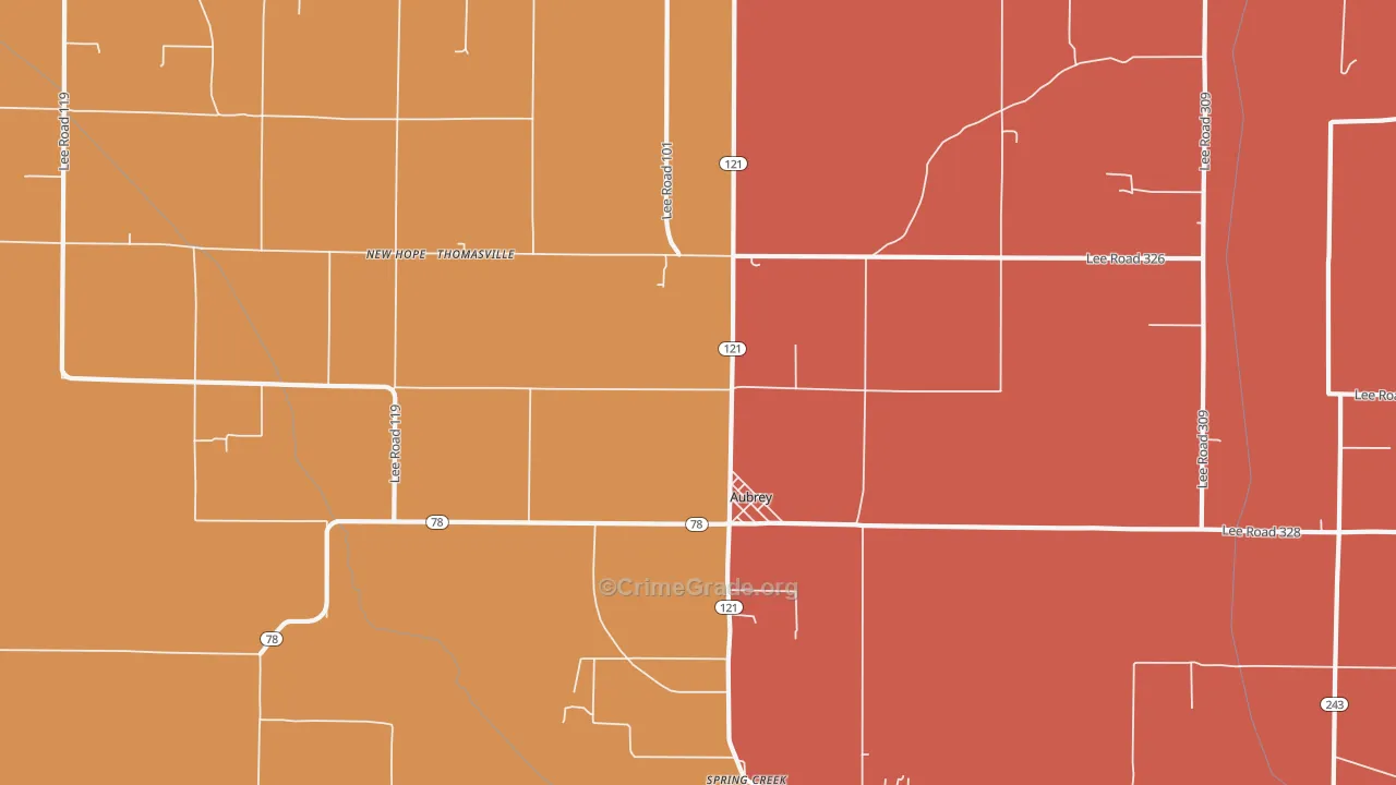 Aubrey, AR Map of Theft Rates
