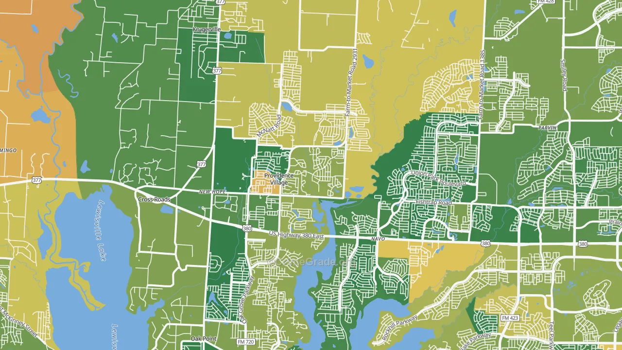 Aubrey, TX Map of Theft Rates