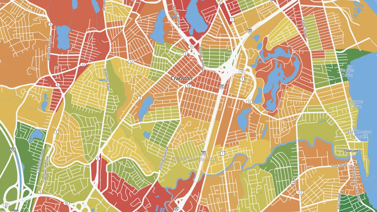 Auburn, Cranston, RI Map of Theft Rates