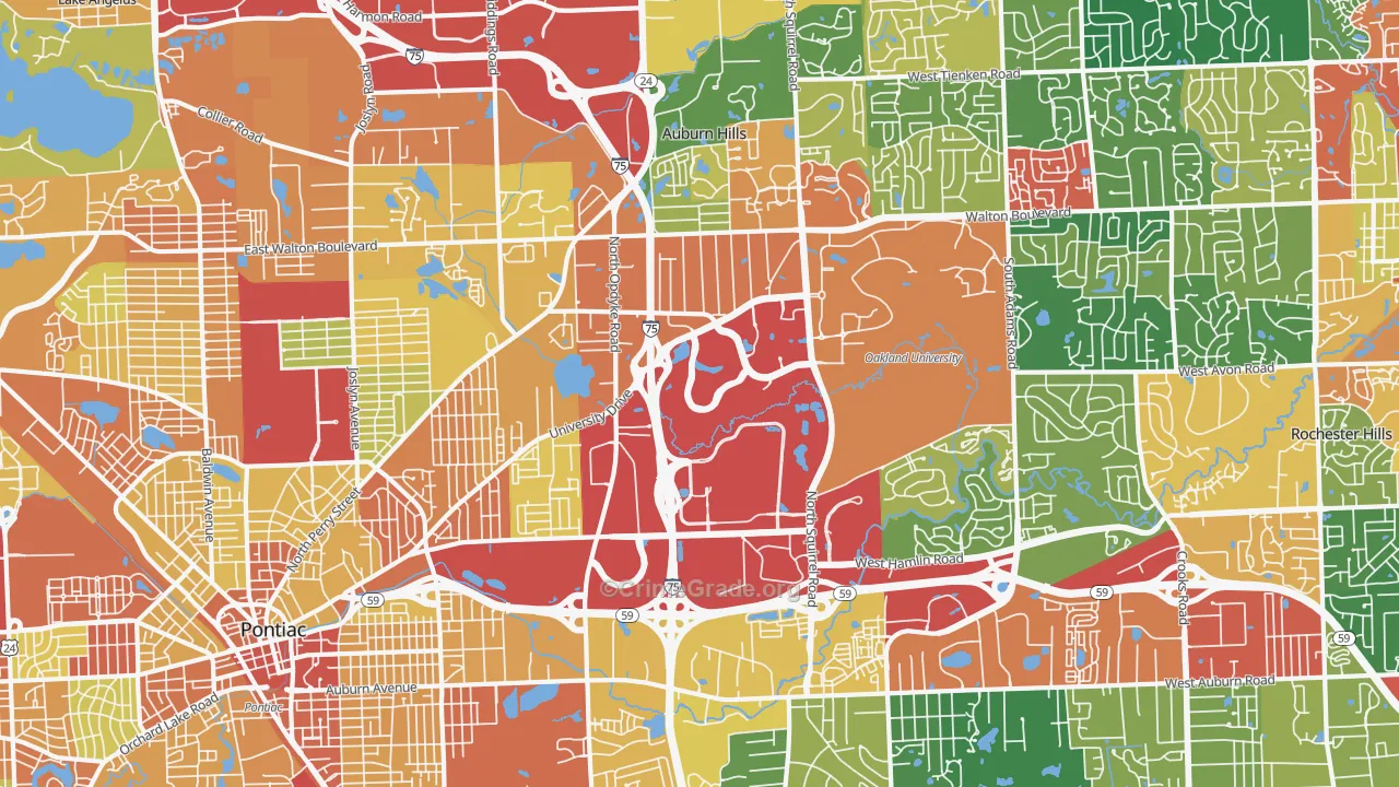 Auburn Hills, MI Map of Theft Rates