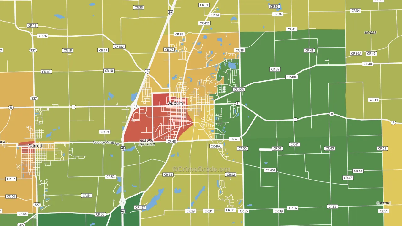 Auburn, IN Map of Theft Rates