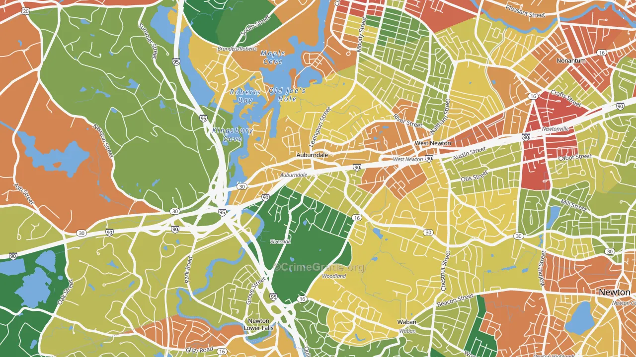Auburndale, MA Map of Theft Rates