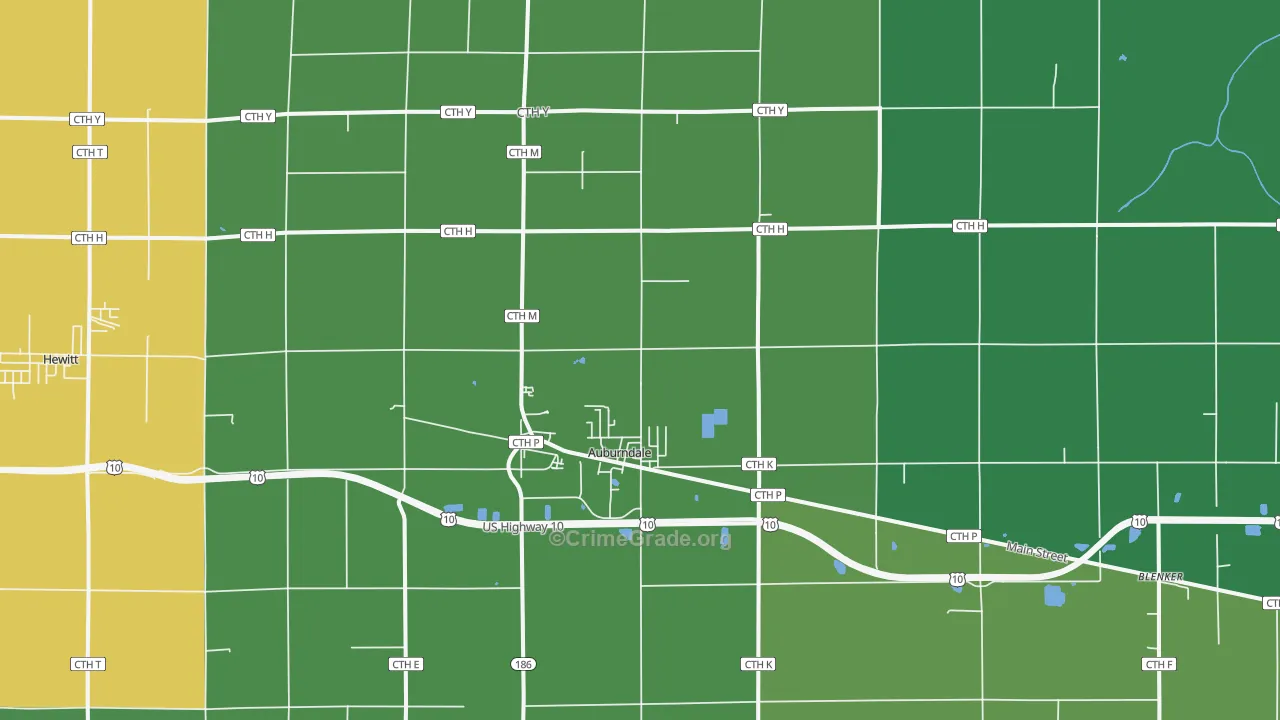 Auburndale, WI Map of Theft Rates