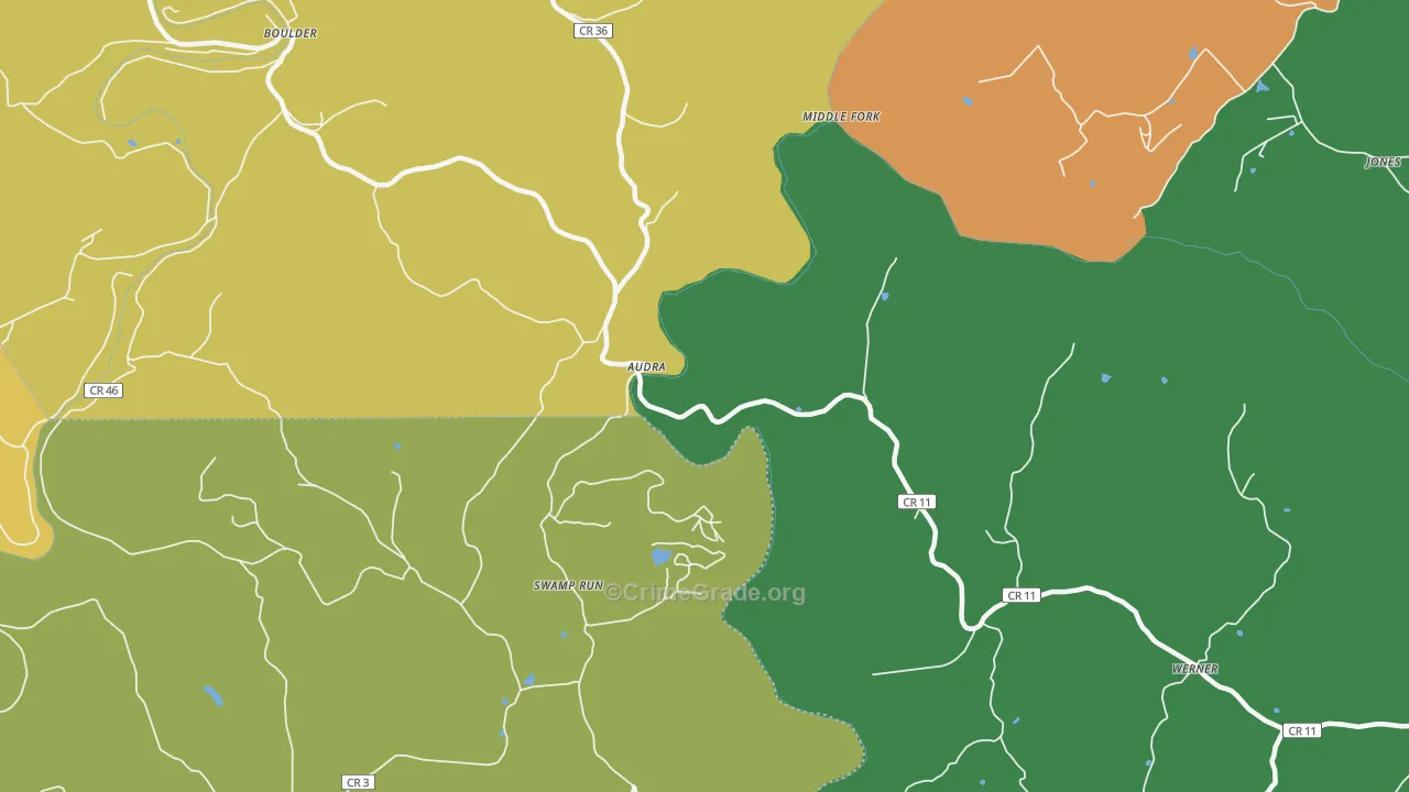 Audra, WV Map of Theft Rates