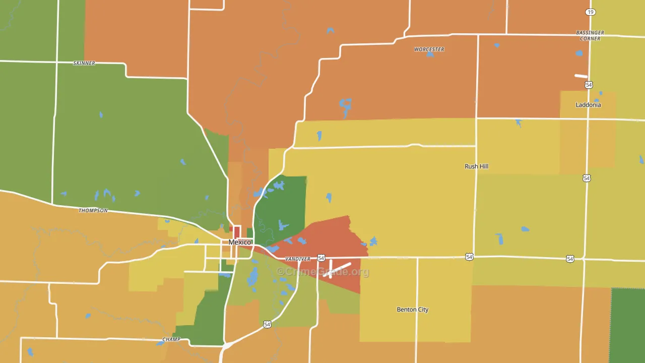 Audrain County, MO Map of Theft Rates
