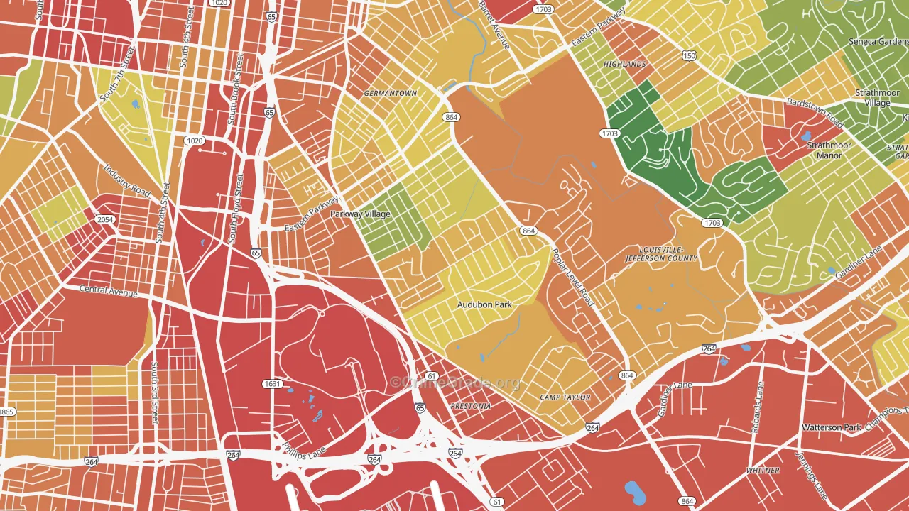 Audubon, Louisville, KY Map of Theft Rates