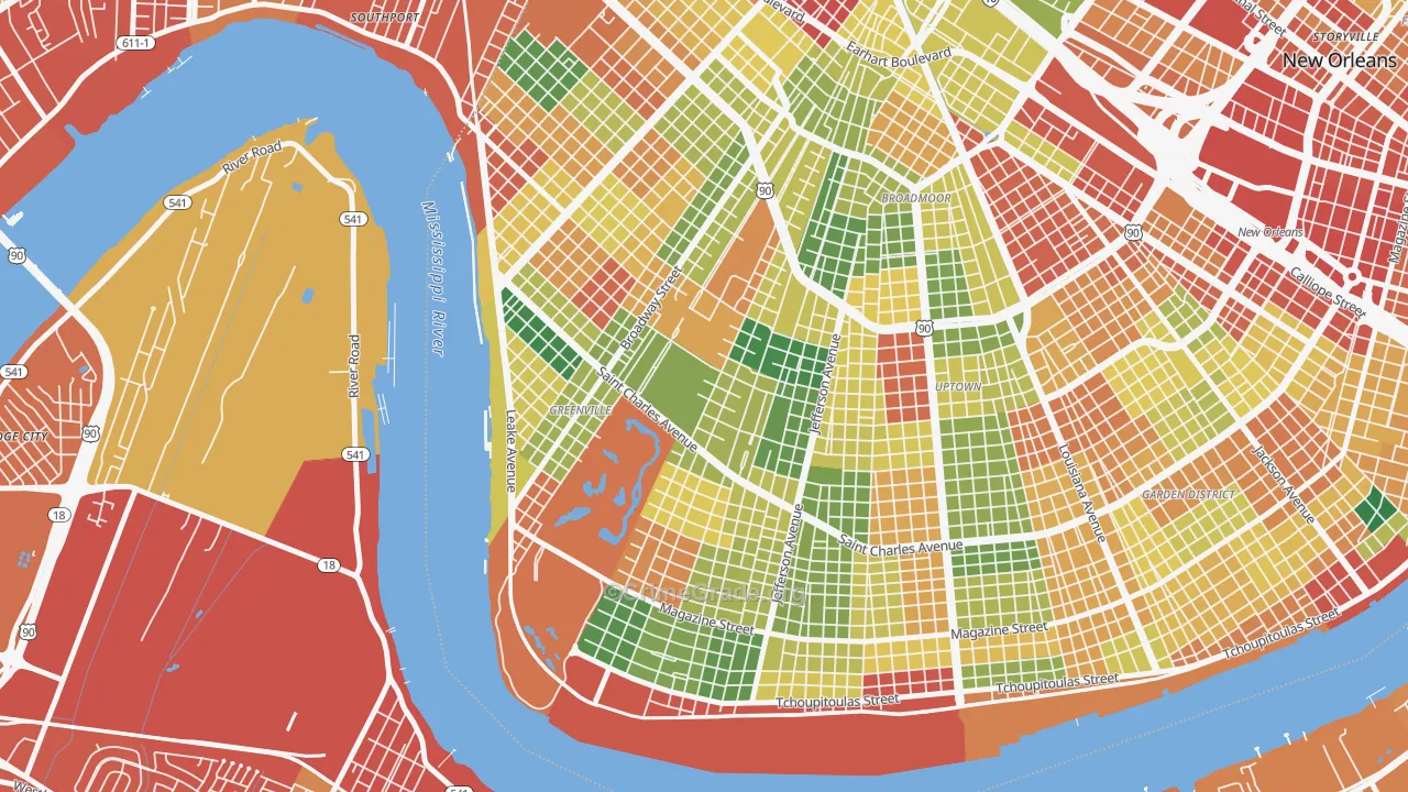 Audubon, New Orleans, LA Map of Theft Rates