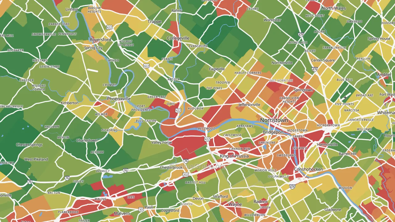 Audubon, PA Map of Theft Rates